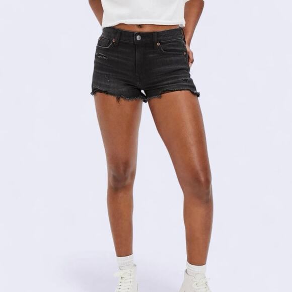 American Eagle Outfitters Pants - American Eagle Black Distressed Denim Cutoff Shorts High Rise Size 6 EUC